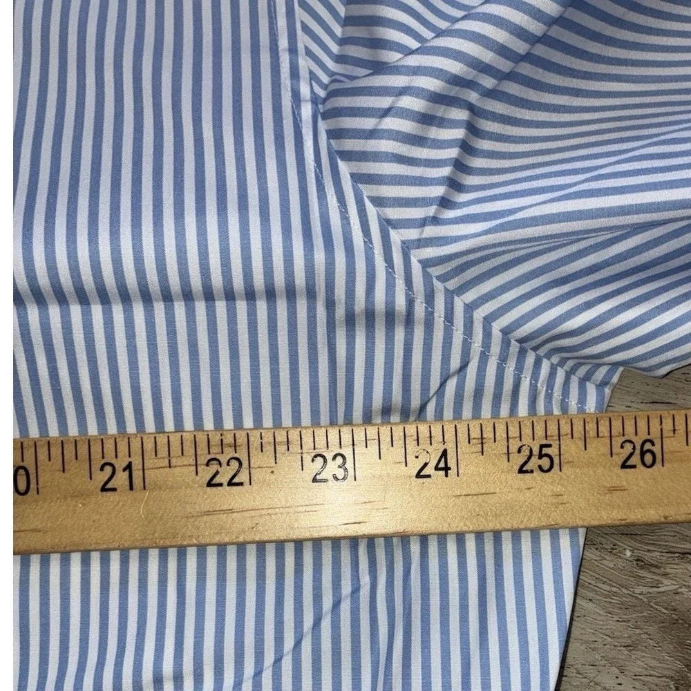 Gucci Shirt Men's 19 48 Blue Striped White Collar Poplin Button Up Uniform NEW
